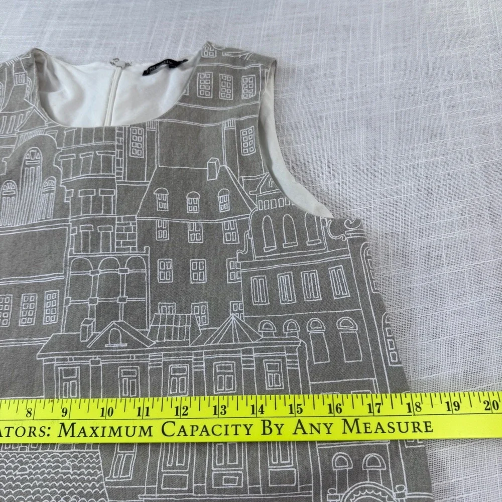 J. McLaughlin Cityscapes Shift Dress Sleeveless XS Taupe Preppy MOD Artsy Modern